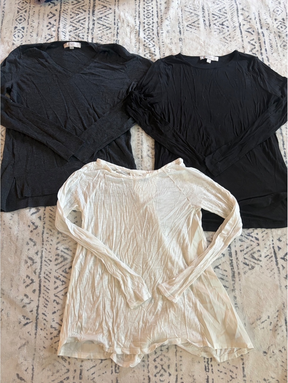 LOFT Women's Long Sleeve Tops Bundle - XS, Black, Gray, White